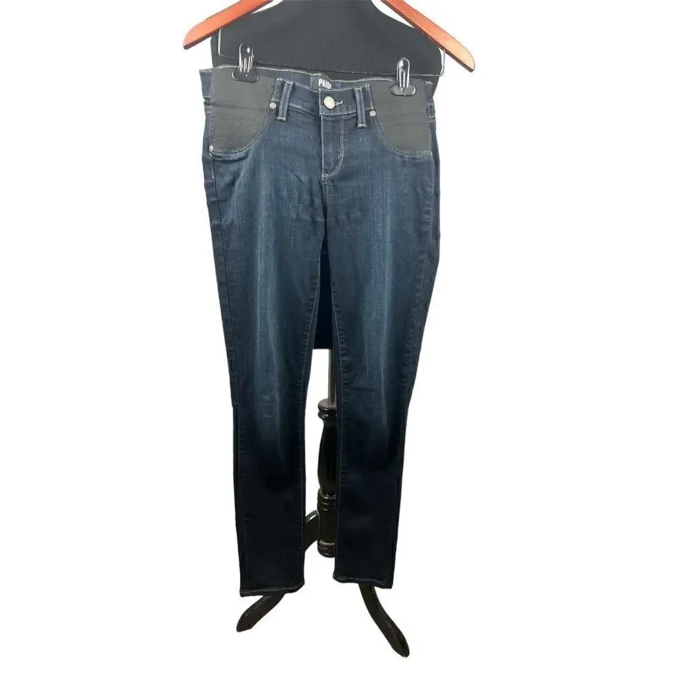 Paige 25 dark denim skinny elastic front panel stretch jeans verdugo ankle
